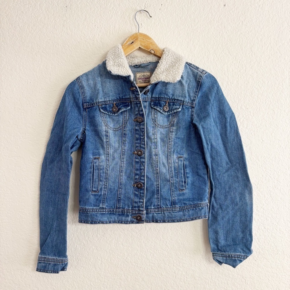 Highway Jeans Denim Jacket Size S Sherpa Collar Blue Trucker RD775270MJ
